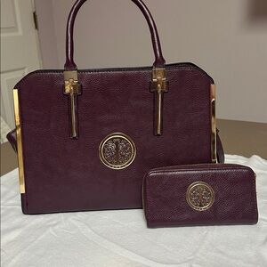 NWT. Chic Burgundy Shoulder Bag and Wallet Set
